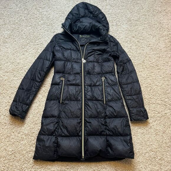 Michael Kors Black Packable Down Puffer Parka Coat Jacket Black and Gold size XS - Picture 1 of 8